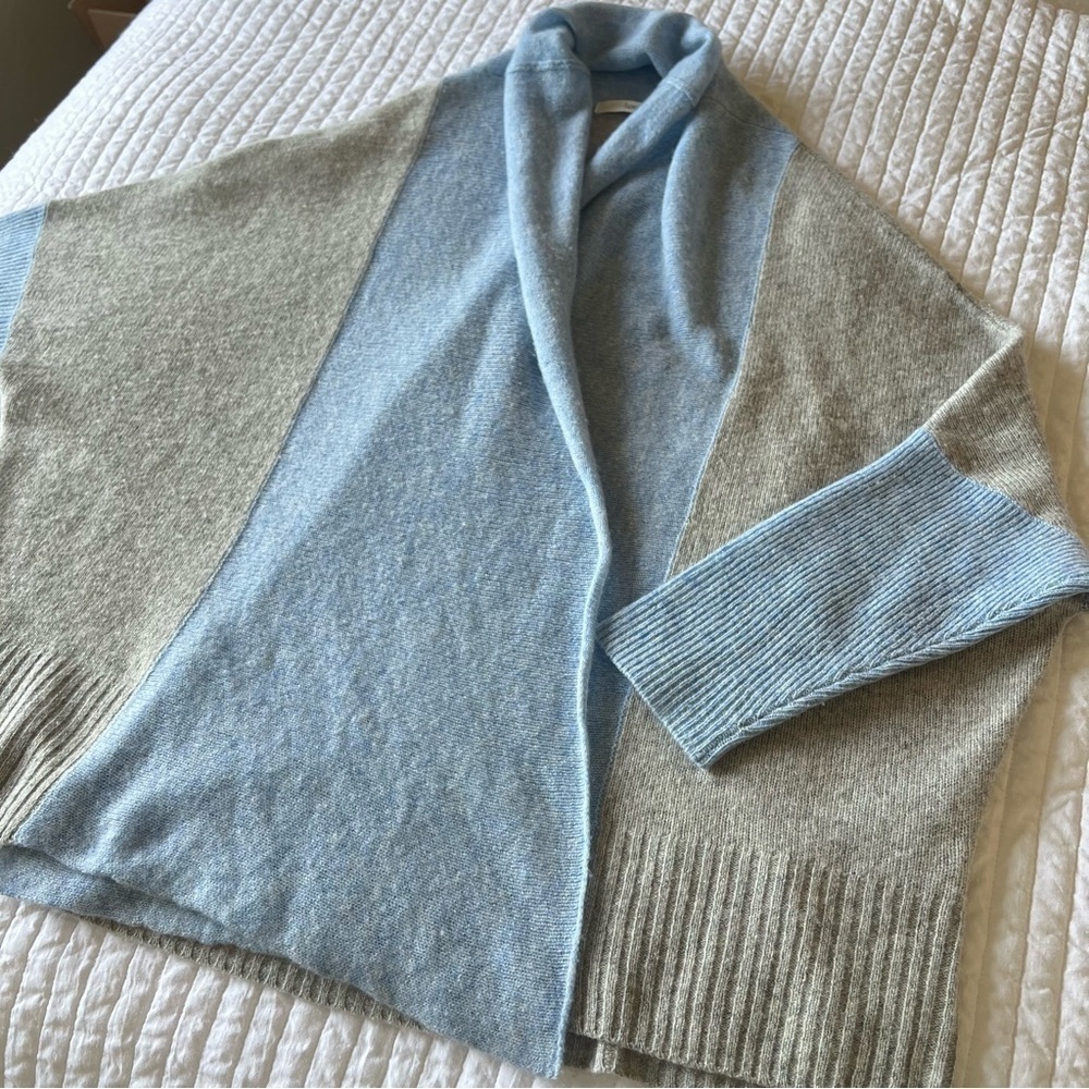Subtle Luxury 100%Cashmere cocoon Cardigan open front shawl collar blue S/M - Picture 9 of 13